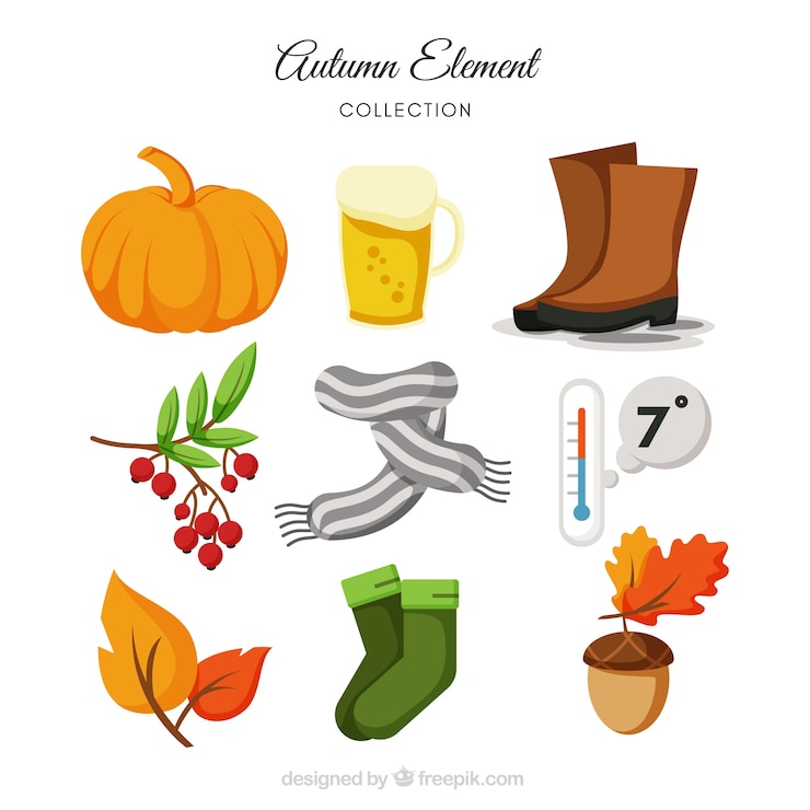 Vecteur gratuit collection d'écharpe et autres éléments d'automne