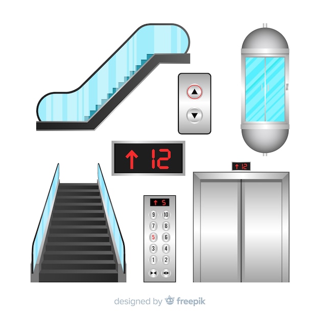 Vecteur gratuit collection d'éléments d'ascenseur avec un design réaliste