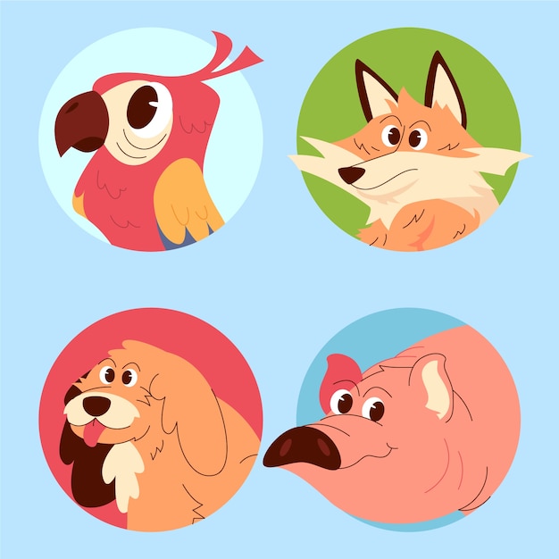 Vecteur gratuit collection d'éléments d'avatars d'animaux dessinés à la main