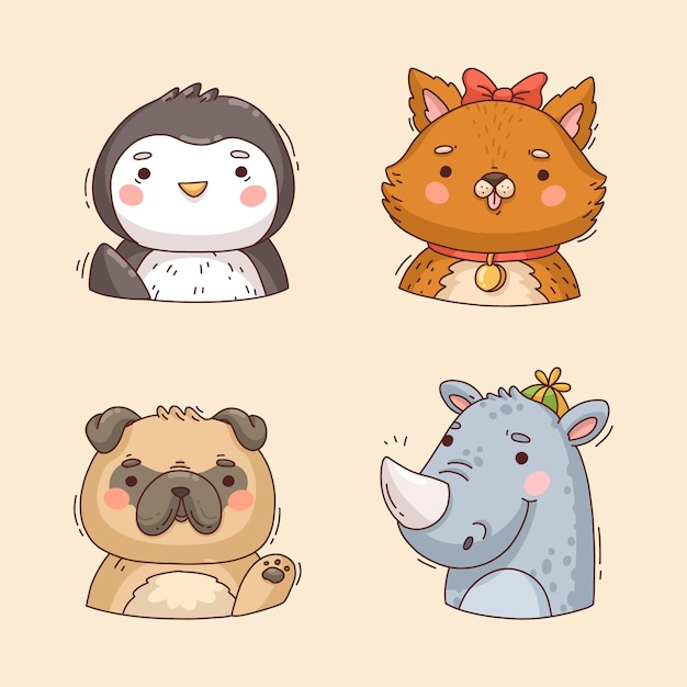 Collection D'éléments D'avatars D'animaux Dessinés à La Main