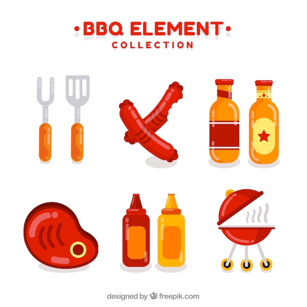 Vecteur gratuit collection d'éléments de barbecue au design plat