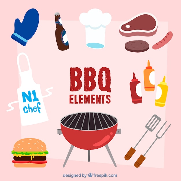 Vecteur gratuit collection d'éléments barbecue au design plat