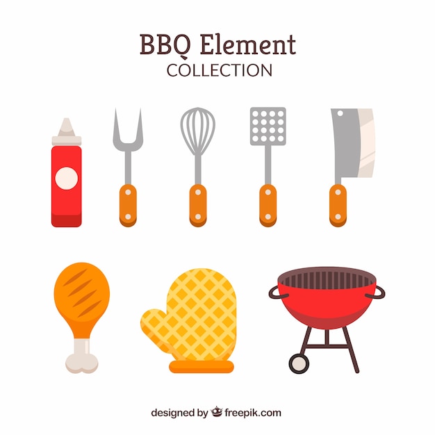 Collection D'éléments De Barbecue Dans Un Style Plat