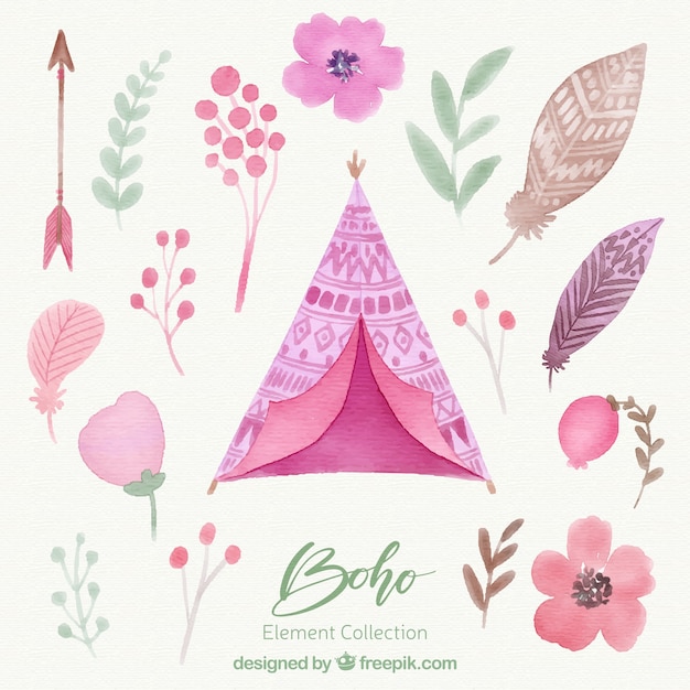 Collection D'éléments Boho Dans Un Style Aquarelle