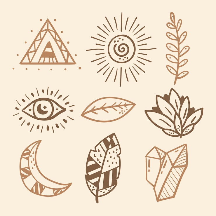 Vecteur gratuit collection d'éléments boho dessinés à la main