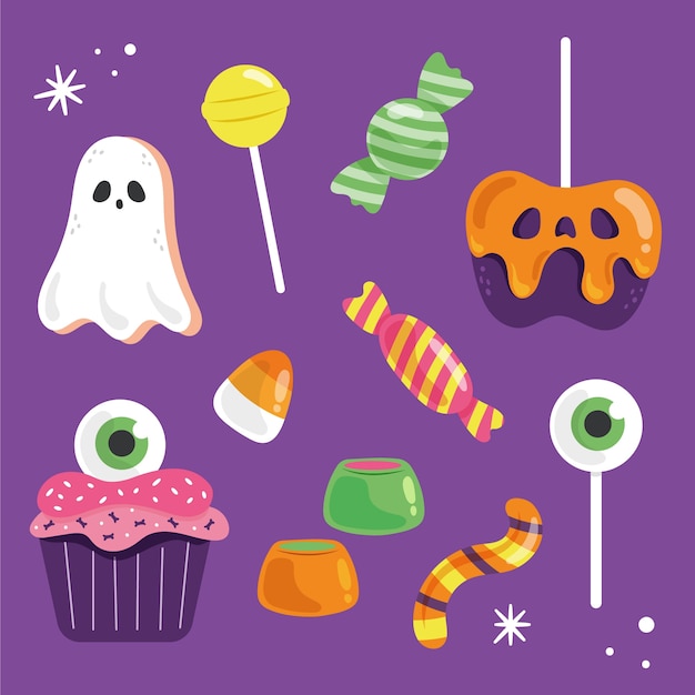 Collection D'éléments De Bonbons Halloween Plats