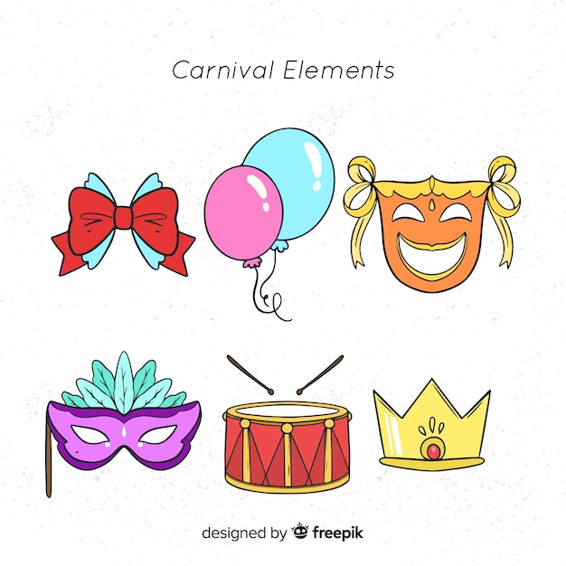 Collection D'éléments De Carnaval Dessinés à La Main