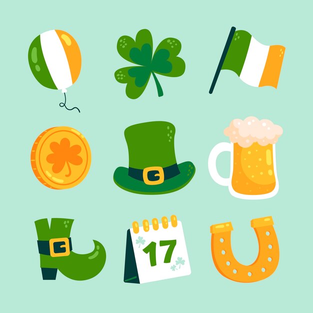 Vecteur gratuit collection d'éléments de célébration de la saint patrick plat