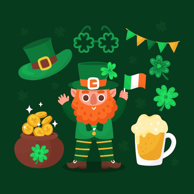 Vecteur gratuit collection d'éléments de célébration de la saint patrick plat