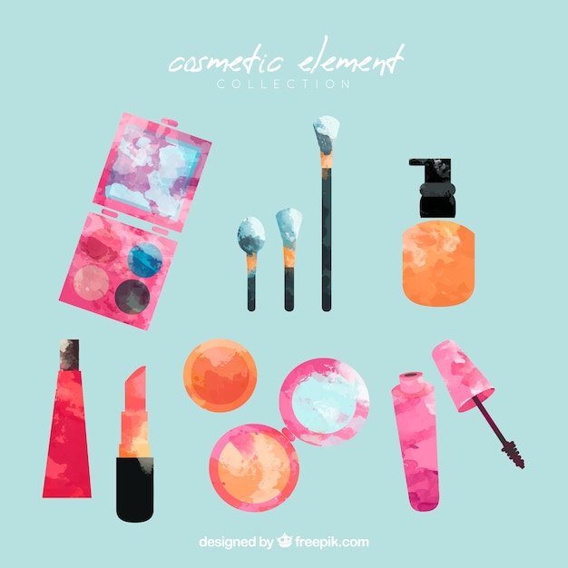 Vecteur gratuit collection d'éléments cosméctiques dans un style aquarelle