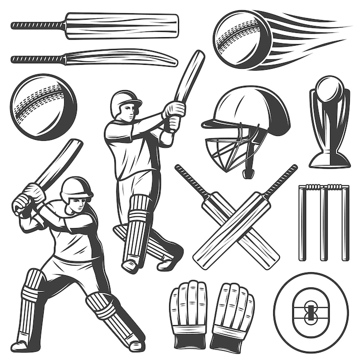 Vecteur gratuit collection d'éléments de cricket vintage