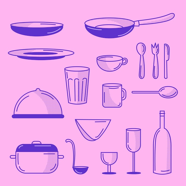 Vecteur gratuit collection d'éléments de cuisine doodled