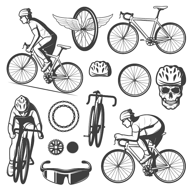 Vecteur gratuit collection d'éléments de cyclisme vintage