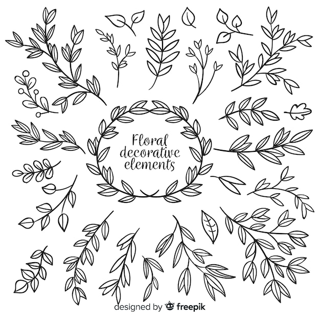 Vecteur gratuit collection d'éléments décoratifs floraux dessinés à la main