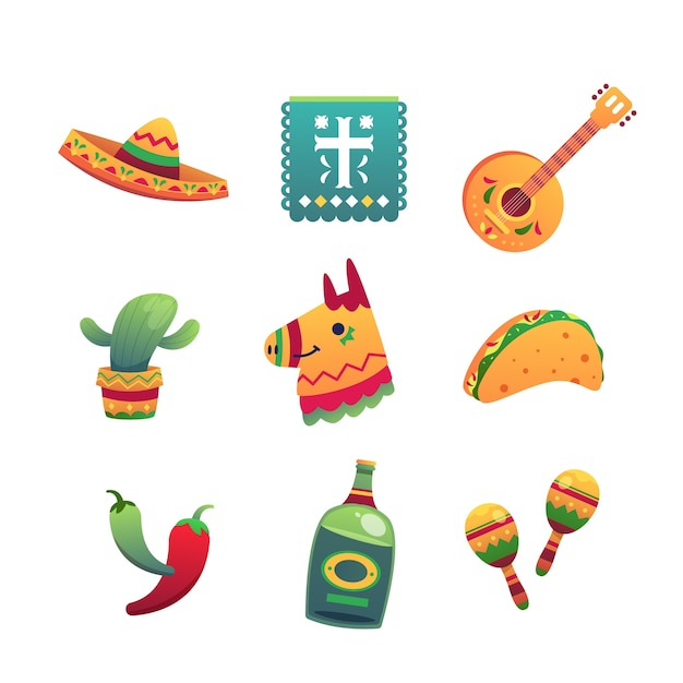 Vecteur gratuit collection d'éléments de design dégradé pour la célébration du cinco de mayo