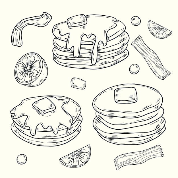 Vecteur gratuit collection d'éléments de design dessinés à la main pour la journée des crêpes