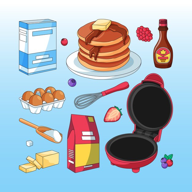 Collection d'éléments de design dessinés à la main pour la journée des crêpes