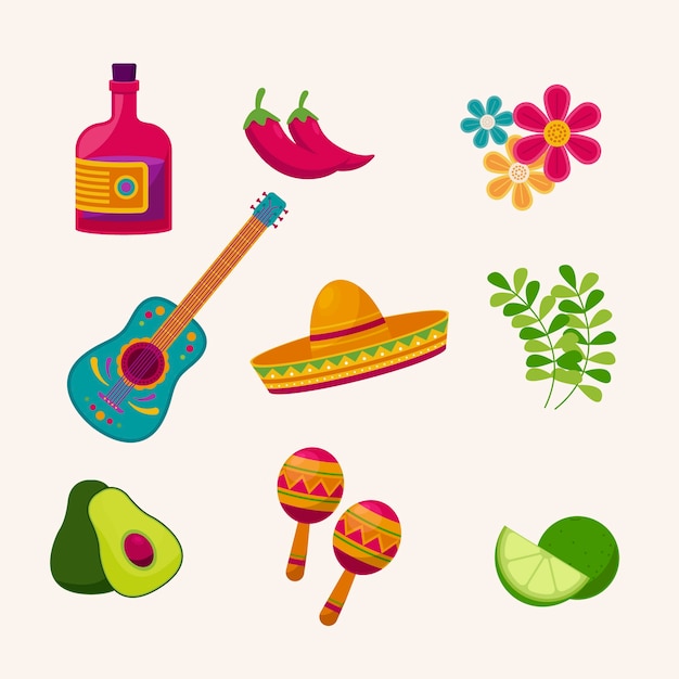 Vecteur gratuit collection d'éléments de design plat pour la célébration du cinco de mayo