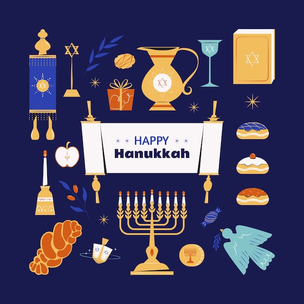Collection d'éléments de design plat pour la célébration de Hanoukka