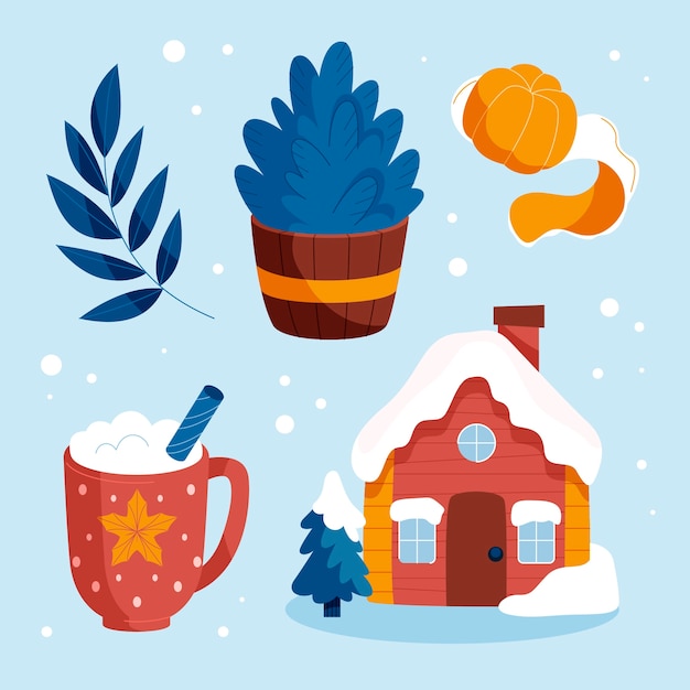 Vecteur gratuit collection d'éléments de design plat pour la célébration de la saison d'hiver