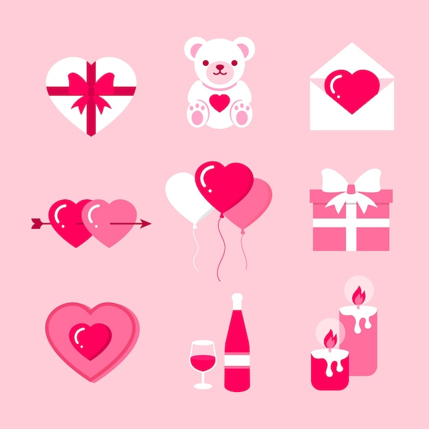 Vecteur gratuit collection d'éléments de design plat pour la saint-valentin