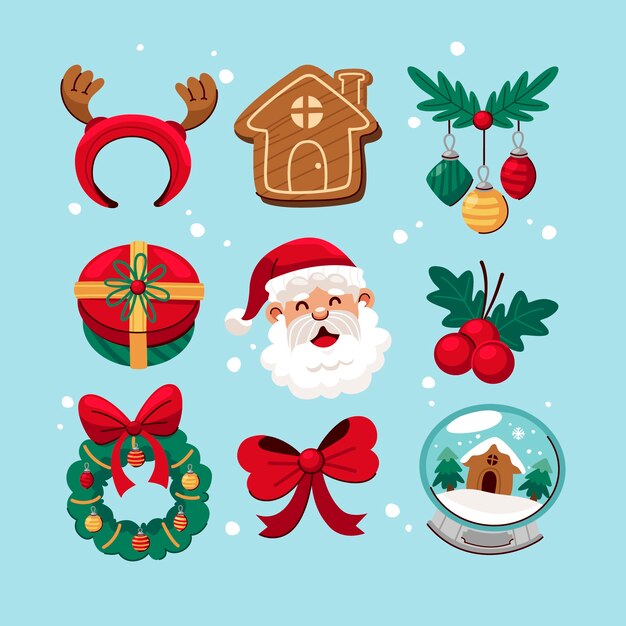 Collection d'éléments de design plat pour la saison de Noël