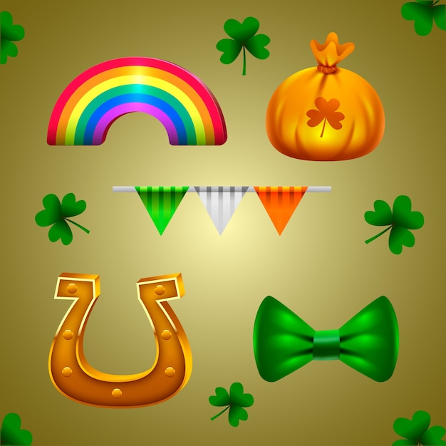 Vecteur gratuit une collection d'éléments de design réalistes pour la célébration de la fête de saint patrick.