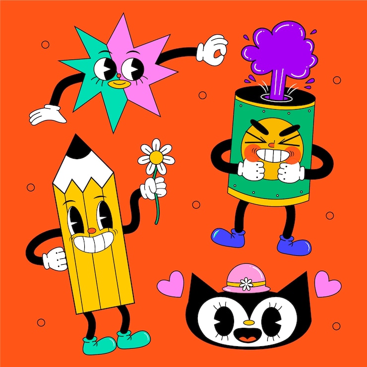 Vecteur gratuit collection d'éléments de dessin animé tendance design plat dessinés à la main