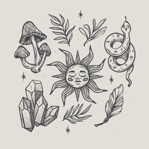 Collection d'éléments dessinés à la main Boho