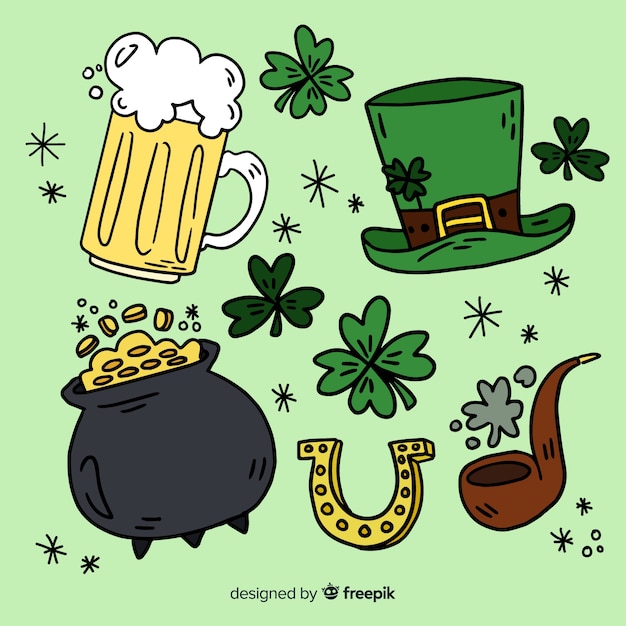 Vecteur gratuit collection d'éléments dessinés à la main de st patrick