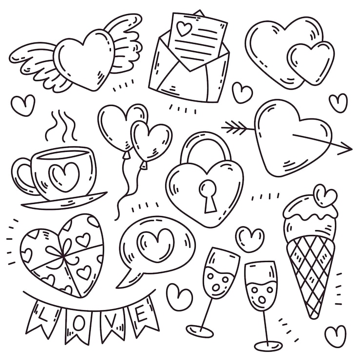 Vecteur gratuit collection d'éléments doodle saint valentin
