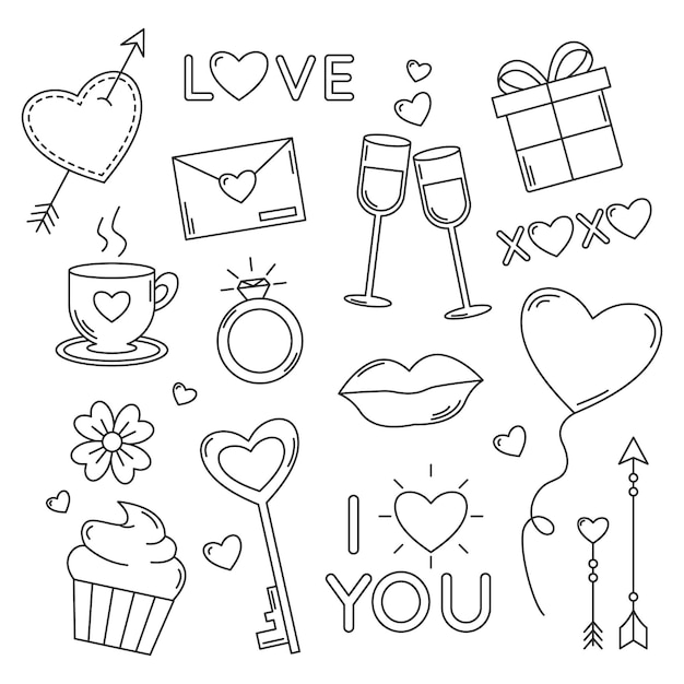 Vecteur gratuit collection d'éléments doodle saint valentin