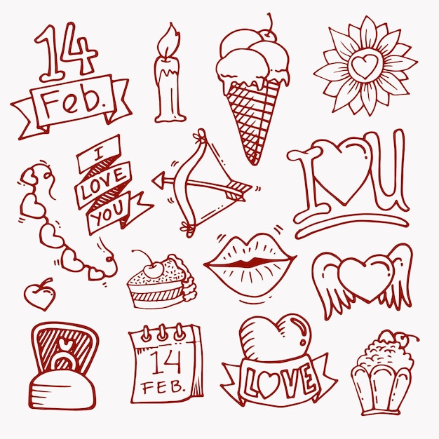 Collection D'éléments Doodle Saint Valentin