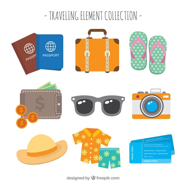 Collection d&#39;éléments essentiels pour voyager