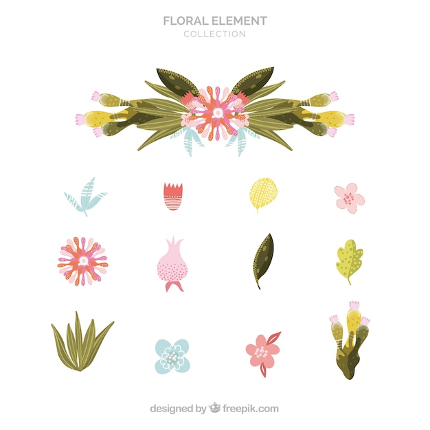 Collection d&#39;éléments floraux avec un design plat