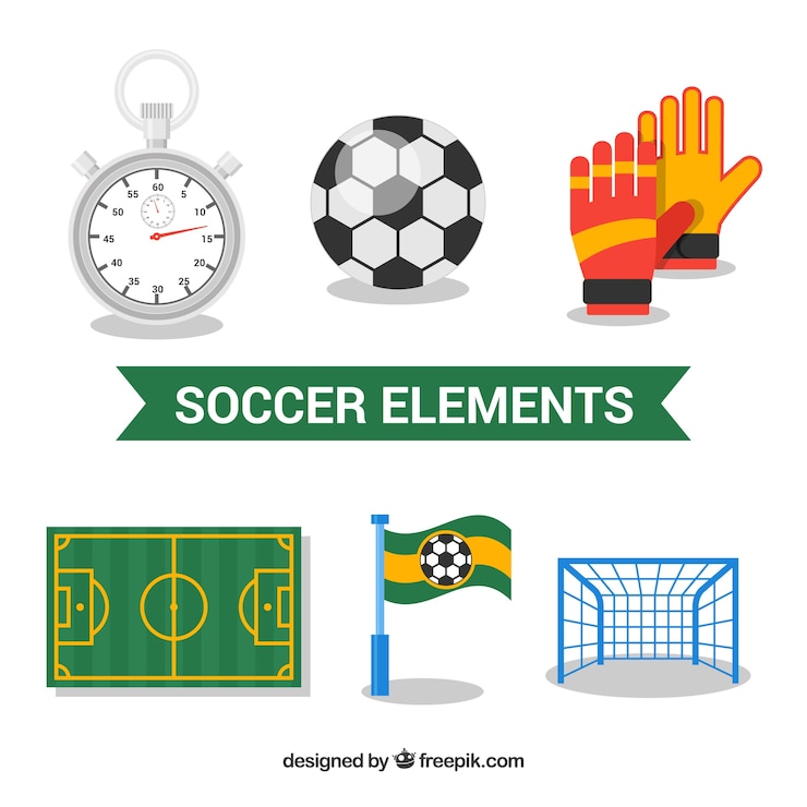 Vecteur gratuit collection d'éléments de football avec équipement