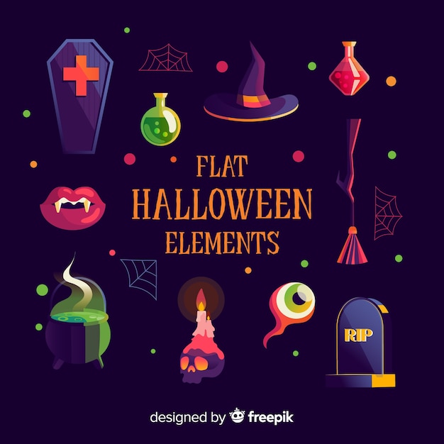 Vecteur gratuit collection d'éléments d'halloween au design plat