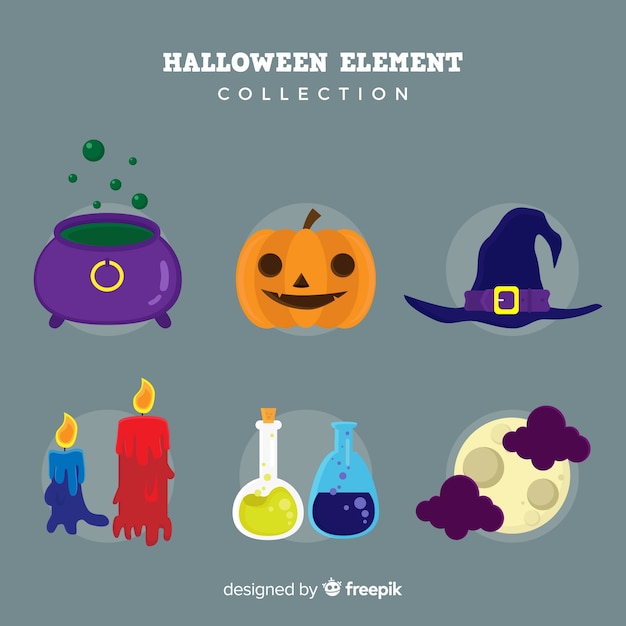 Vecteur gratuit collection d'éléments d'halloween au design plat