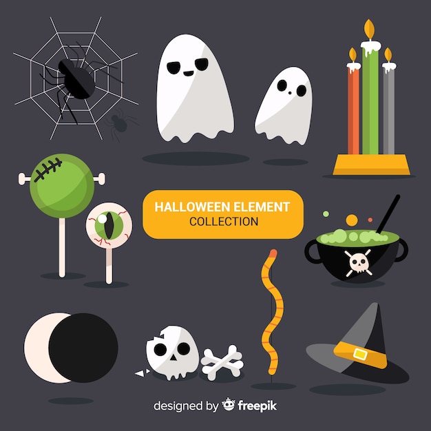 Collection D'éléments De Halloween Coloré Avec Un Design Plat
