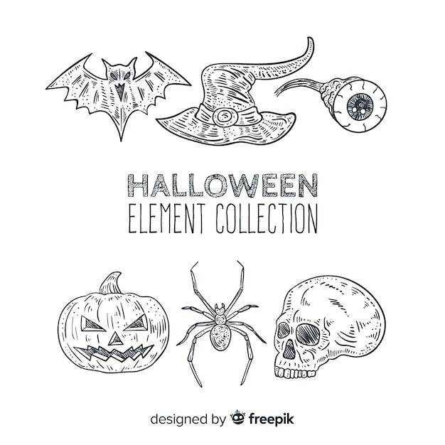 Collection D'éléments D'halloween Dessinés à La Main Classique