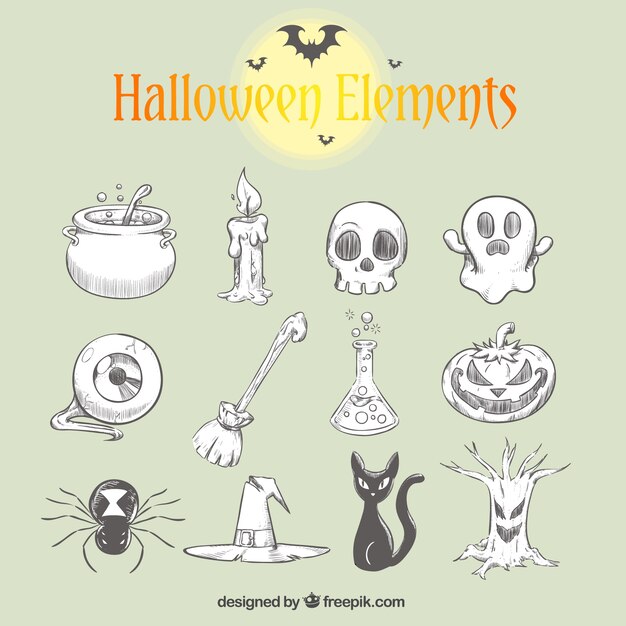 Vecteur gratuit collection d'éléments de halloween dessinés à la main