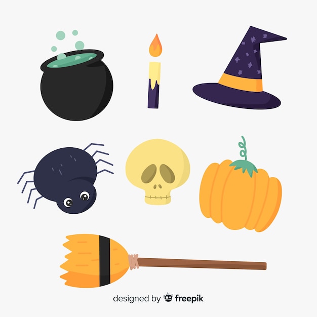 Vecteur gratuit collection d'éléments d'halloween dessinés à la main