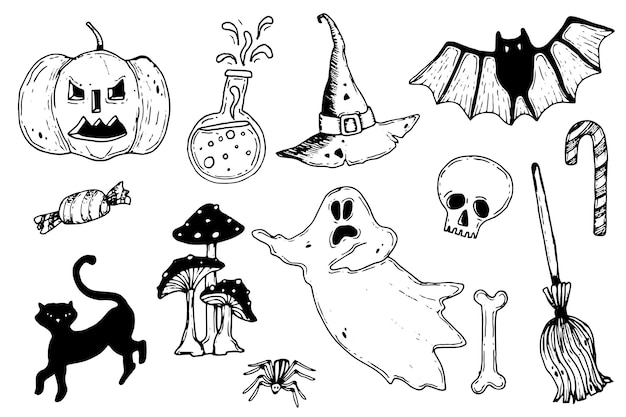 Collection D'éléments D'halloween Dessinés à La Main