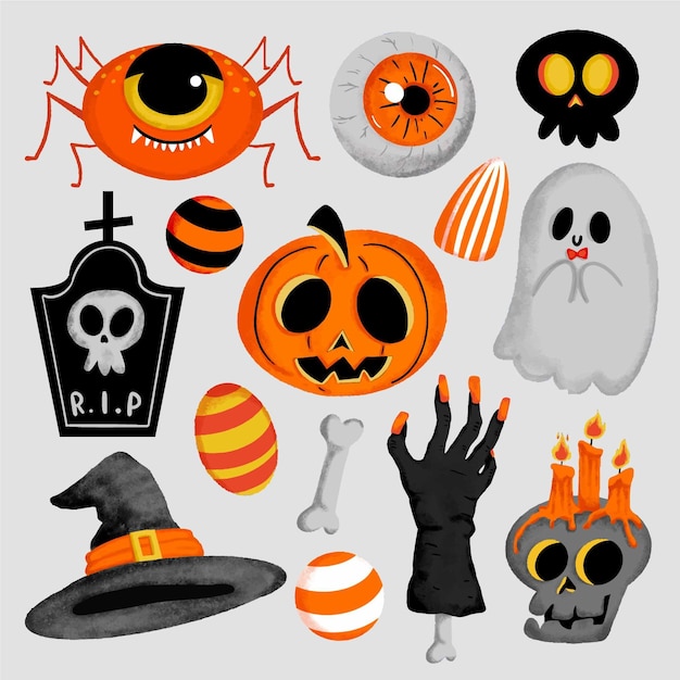 Vecteur gratuit collection d'éléments d'halloween dessinés à la main