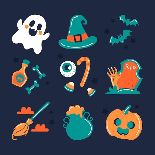 Vecteur gratuit collection d'éléments halloween plats dessinés à la main