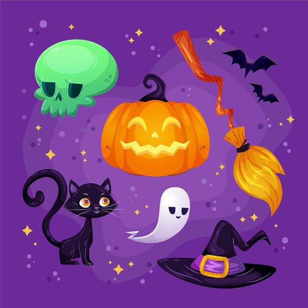 Collection d'éléments halloween plats dessinés à la main