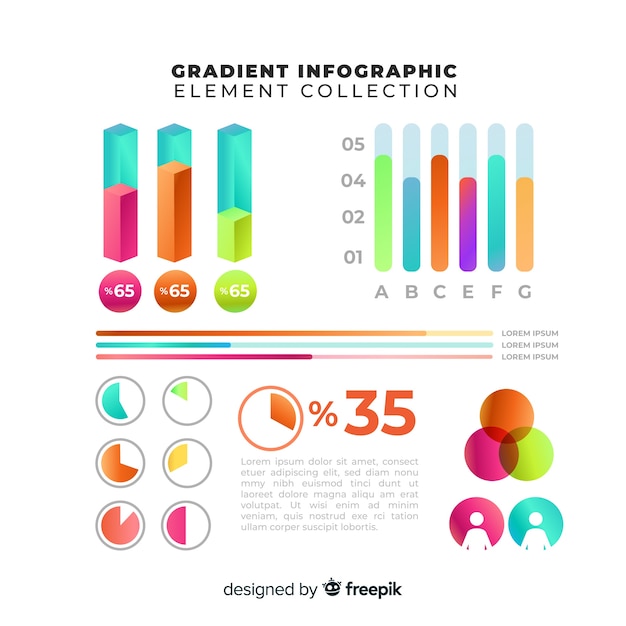 Vecteur gratuit collection d'éléments d'infographie en dégradé