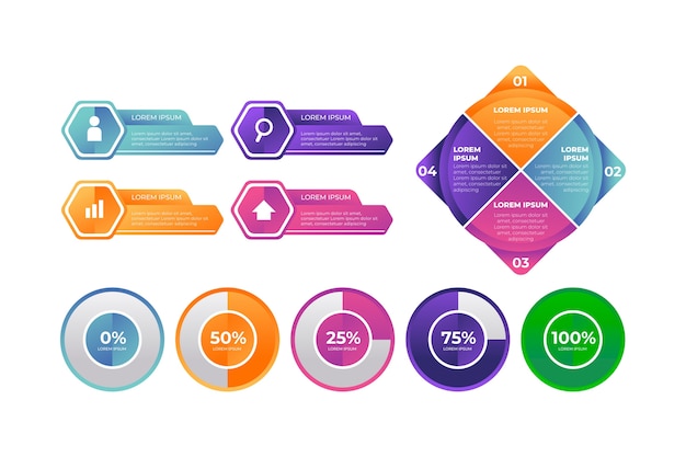 Vecteur gratuit collection d'éléments d'infographie en dégradé