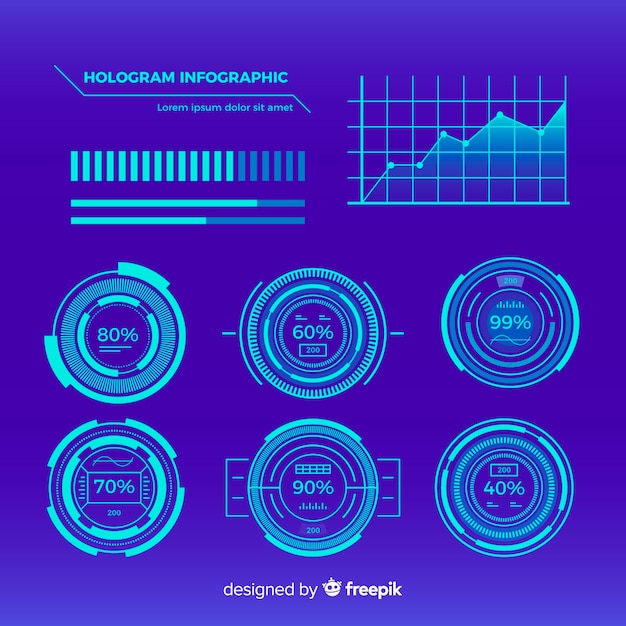 Collection d&#39;éléments d&#39;infographie hologramme futuriste