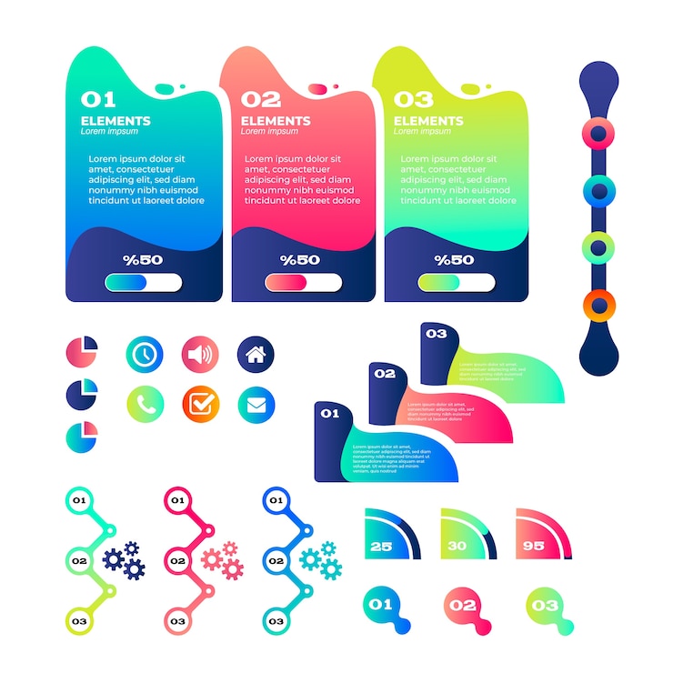 Vecteur gratuit collection d'éléments infographiques dégradés colorés